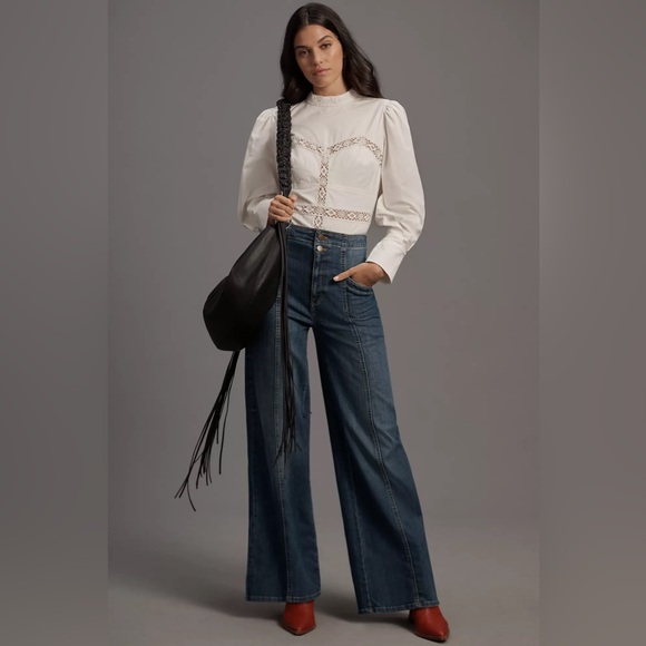Pilcro and the Letterpress Denim - Pilcro Corset Seamed High-rise Wide Leg Jeans